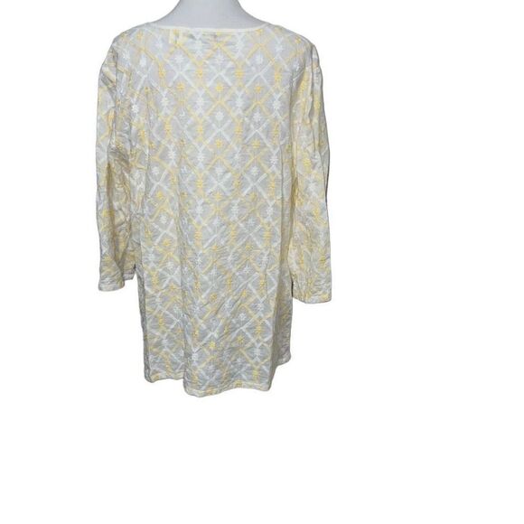 Tommy Bahama Cotton Embroidered Tunic Top White Yellow Coastal Sz XL X-Large - Picture 3 of 7